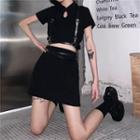 Short-sleeve Mandarin Collar Mini A-line Dress / Fitted Skirt / Top / Belt