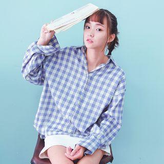 Plaid Blouse Blue - One Size