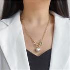 Heart Faux Pearl Pendant Necklace 1 Pc - Gold - One Size