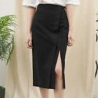 Wrap-front Deep-slit Long Skirt
