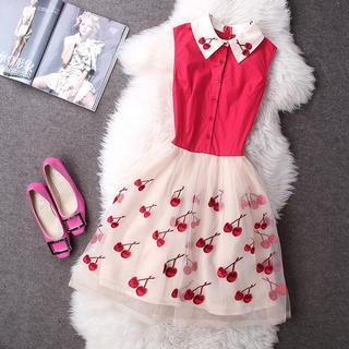 Cherry-print Collared Dress
