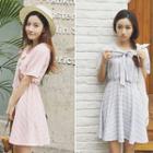 Striped Short Sleeve Collared A-line Dress
