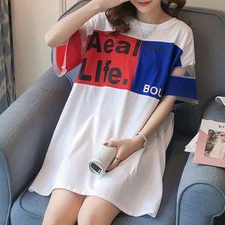 Elbow-sleeve Color Block Long T-shirt