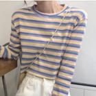 Striped Round Neck Cropped Knit Top