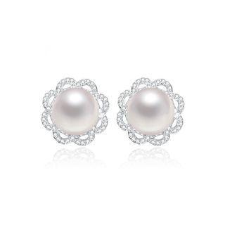 Sterling Silver Fashion And Elegant Freshwater Pearl Earrings With Cubic Zirconia Silver - One Size