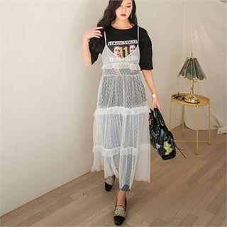 Spaghetti-strap Lace Sheer Maxi Dress