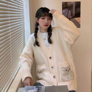 Buttoned Bear Print Cardigan