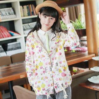 Drawstring Printed Hooded Top