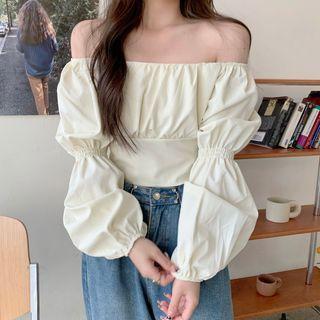Puff-sleeve Shirred Bow-back Blouse