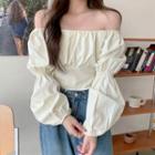 Puff-sleeve Shirred Bow-back Blouse