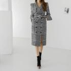 Glen Plaid Wool Blend Trench Dress