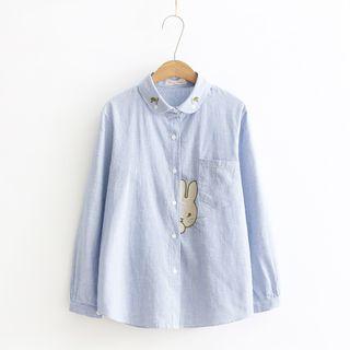 Bunny Embroidered Striped Shirt