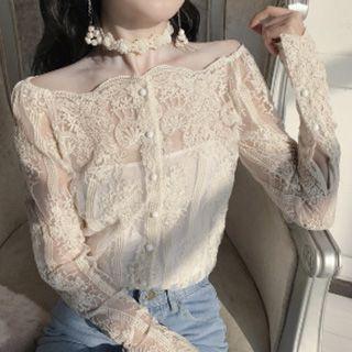 Lace Long-sleeve Shirt With Camisole