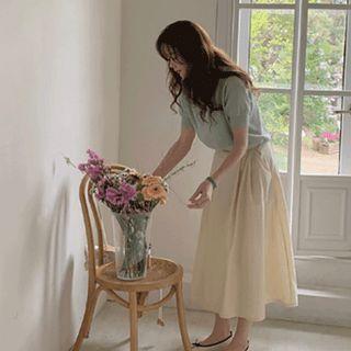 Pleated Pocket-side Maxi Skirt