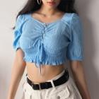 Lace-up Smocked Crop Top