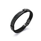 Simple Vintage Black Braided Leather Bracelet Black - One Size