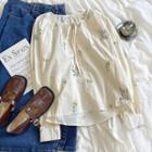 Long-sleeve Floral Embroidered Shirt Almond - One Size