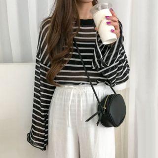 Wide-sleeve Stripe Summer Knit Top