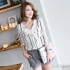 Long-sleeve Striped Chiffon Blouse