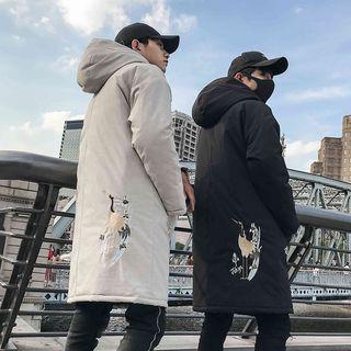 Crane Embroidered Hooded Padded Coat
