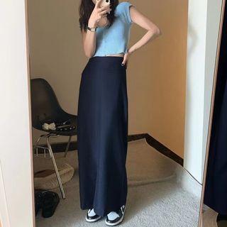 Short-sleeve Cropped Cardigan / Slit Maxi Pencil Skirt / Set