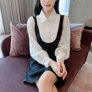 Set: A-line Overall Dress + Lace Shirt