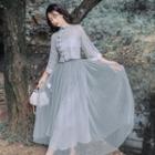 Traditional Chinese 3/4-sleeve Top / Midi Skirt / Camisole Top / Set