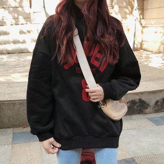 Mock-neck Letter Sweatshirt Black - One Size