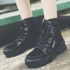 Canvas Paneled Lace-up Short Boots