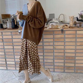 Set : Color Panel Sweater + Dotted Dress