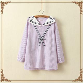 Bow Pinstripe Long-sleeve Blouse