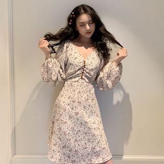 Printed Long-sleeve A-line Chiffon Dress As Shown In Figure - One Size