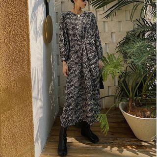 Long-sleeve Round Neck Floral Print Dress