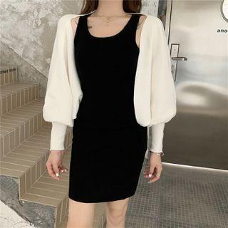 Open-front Lantern-sleeve Cardigan / Mini Sheath Tank Dress