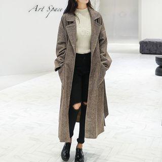 Long Herringbone Tie-waist Coat