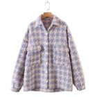 Collared Houndstooth Shirt Jacket