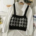 Set: Argyle Knit Vest + Loose Shirt