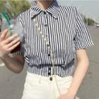 Short-sleeve Crop Shirt / Short-sleeve Striped Crop Shirt
