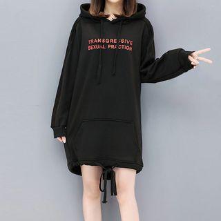 Long-sleeve Lettering Hooded Pullover Mini Dress