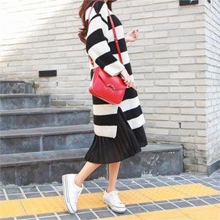 Slit-hem Striped Rib-knit Dress