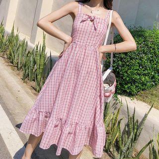 Plaid Ruffle Hem Midi Sundress