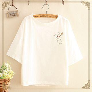 Rabbit Print Short-sleeve Top As Shown In Figure - One Size