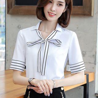 Short-sleeve Tie-neck Blouse / Dress Pants / Skirt
