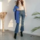 Distressed Button-front Boot-cut Jeans