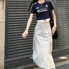 Short-sleeve Print Cropped T-shirt / Midi A-line Skirt
