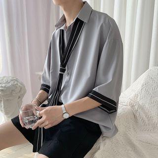 Elbow-sleeve Shirt With Tie