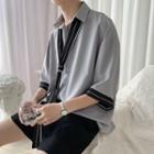Elbow-sleeve Shirt With Tie