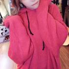 Hooded Chunky Knit Sweater Fuchsia - One Size