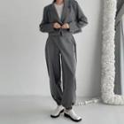 Set: Single-button Cropped Blazer + Jogger Dress Pants
