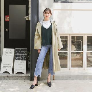 Detachable-hood Long Trench Coat